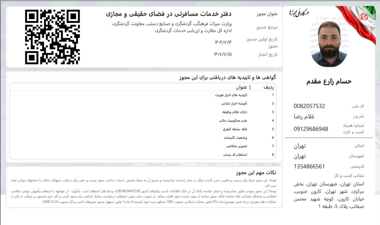 مجوز فعالیت بالکن