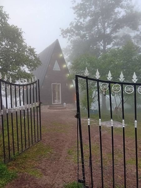 تصویر کلبه چوبی سوئیسی داخل جنگل 